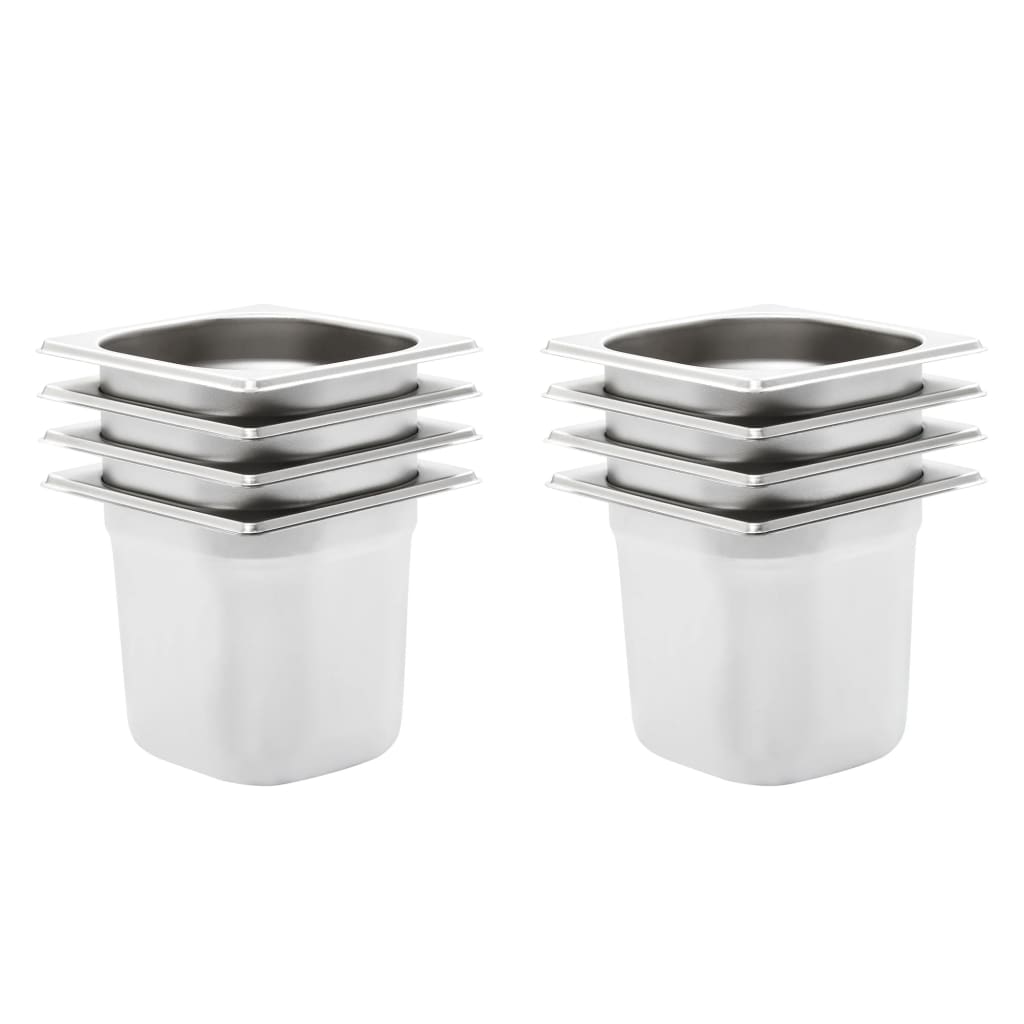 Vidaxl gastronombakken 8 pc Gn 1 6 150 mm nerjavno jeklo