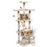 VidaXL cat scratching post with legprints and 2 houses 170 cm beige
