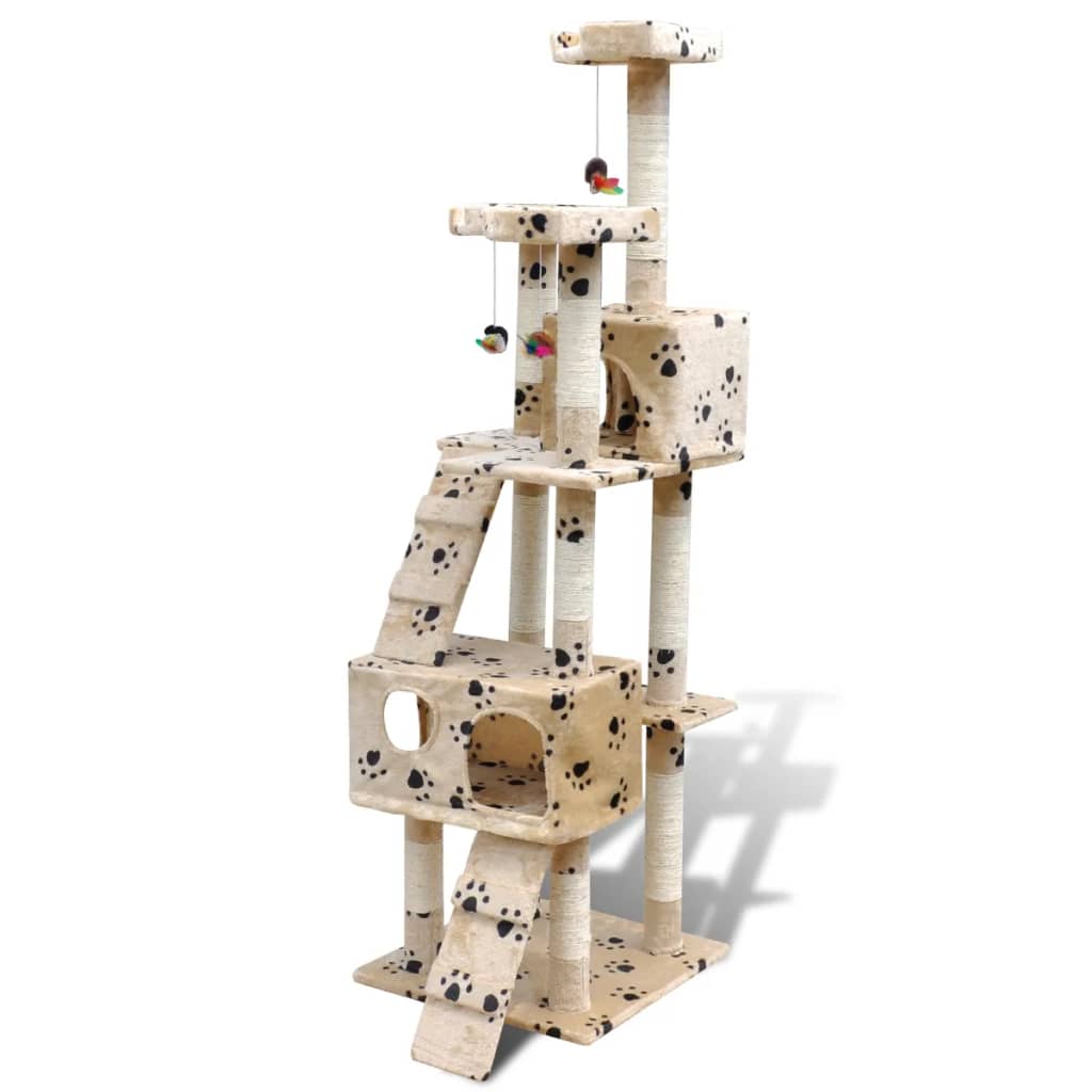 VidaXL cat scratching post with legprints and 2 houses 170 cm beige