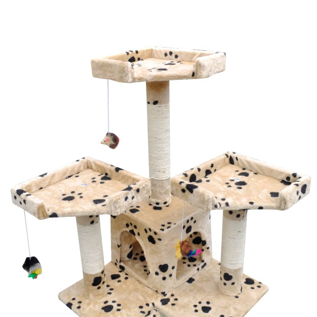 VidaXL cat scratching post with legprints and 2 houses 170 cm beige