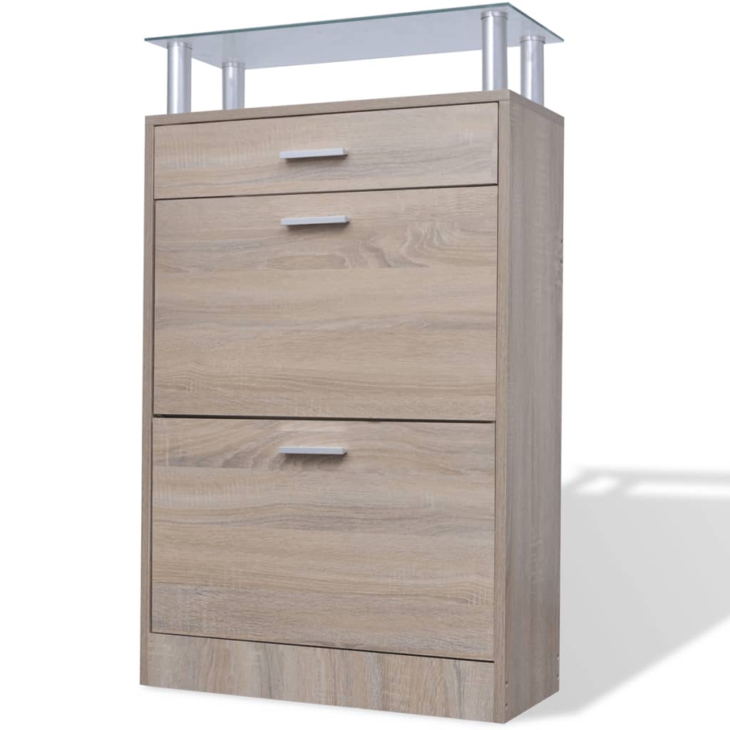 Vidaxl shoe cabinet with drawer and glass top shelf, oak look