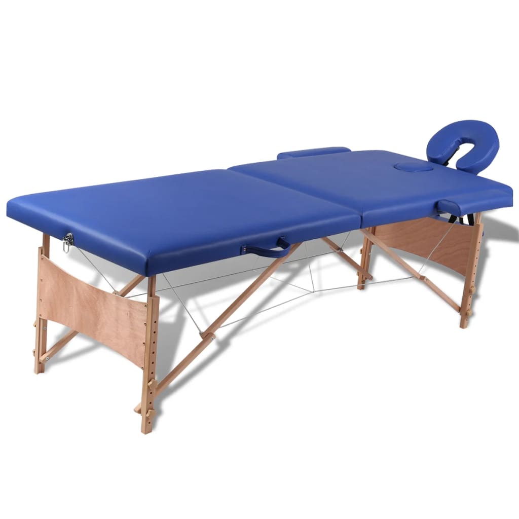Vidaxl Foldable massage table 2 zones with wooden frame (blue)