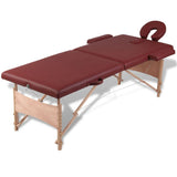 Vidaxl Foldable massage table 2 zones with wooden frame (red)