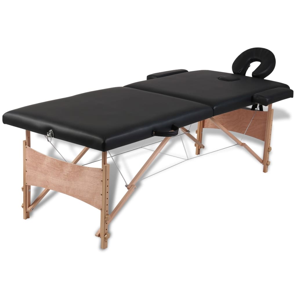 Vidaxl Foldable massage table 2 zones with wooden frame (black)
