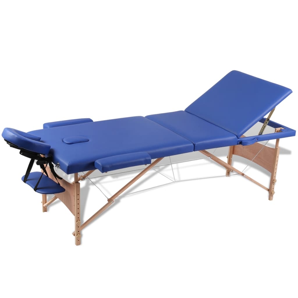 Vidaxl Foldable massage table 3 zones with wooden frame (blue)