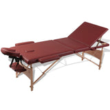 Vidaxl Foldable massage table 3 zones with wooden frame (red)