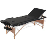 Vidaxl Foldable massage table 3 zones with wooden frame (black)