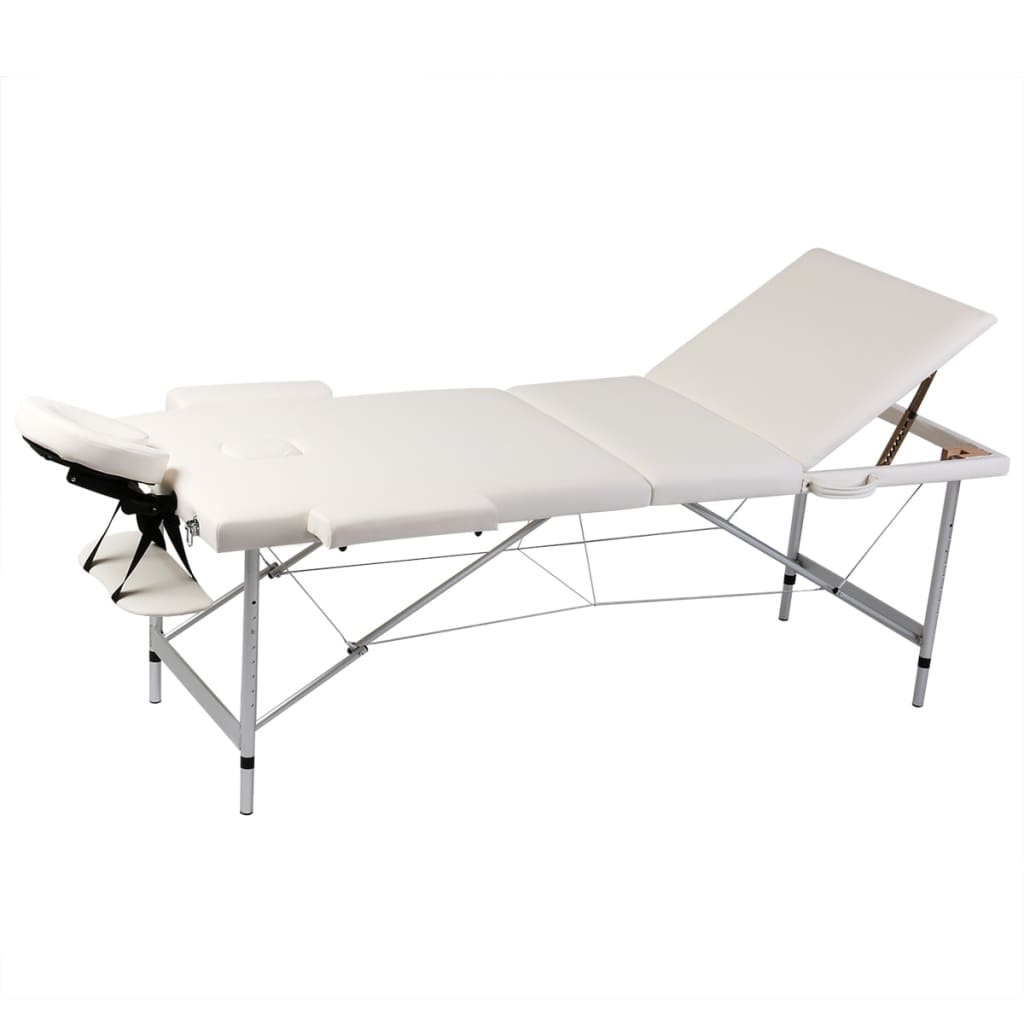 VIDAXL MASSAGGIO PILABILE Tabella 3 zone con telaio in alluminio (crema)