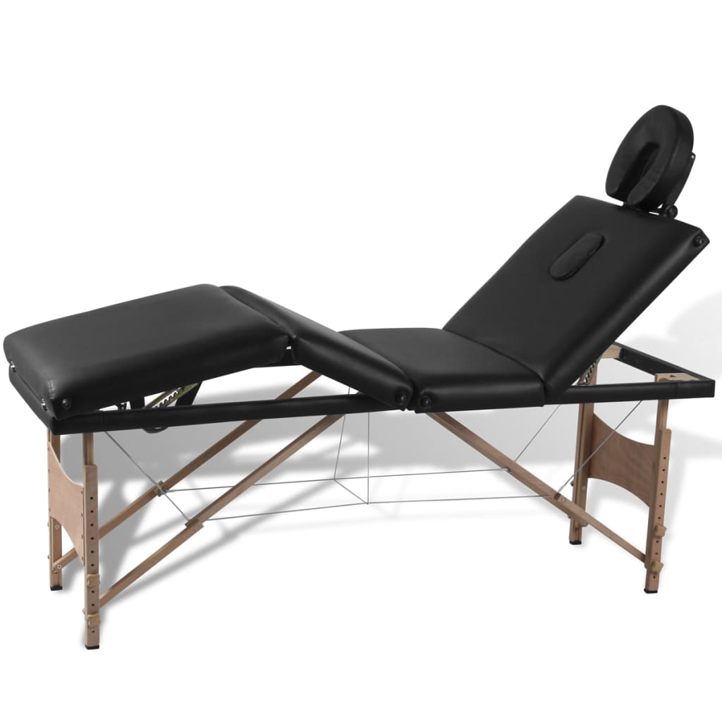 Vidaxl Foldable massage table 4 zones with wooden frame (black)