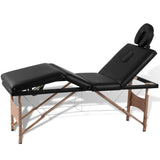 Vidaxl Foldable massage table 4 zones with wooden frame (black)