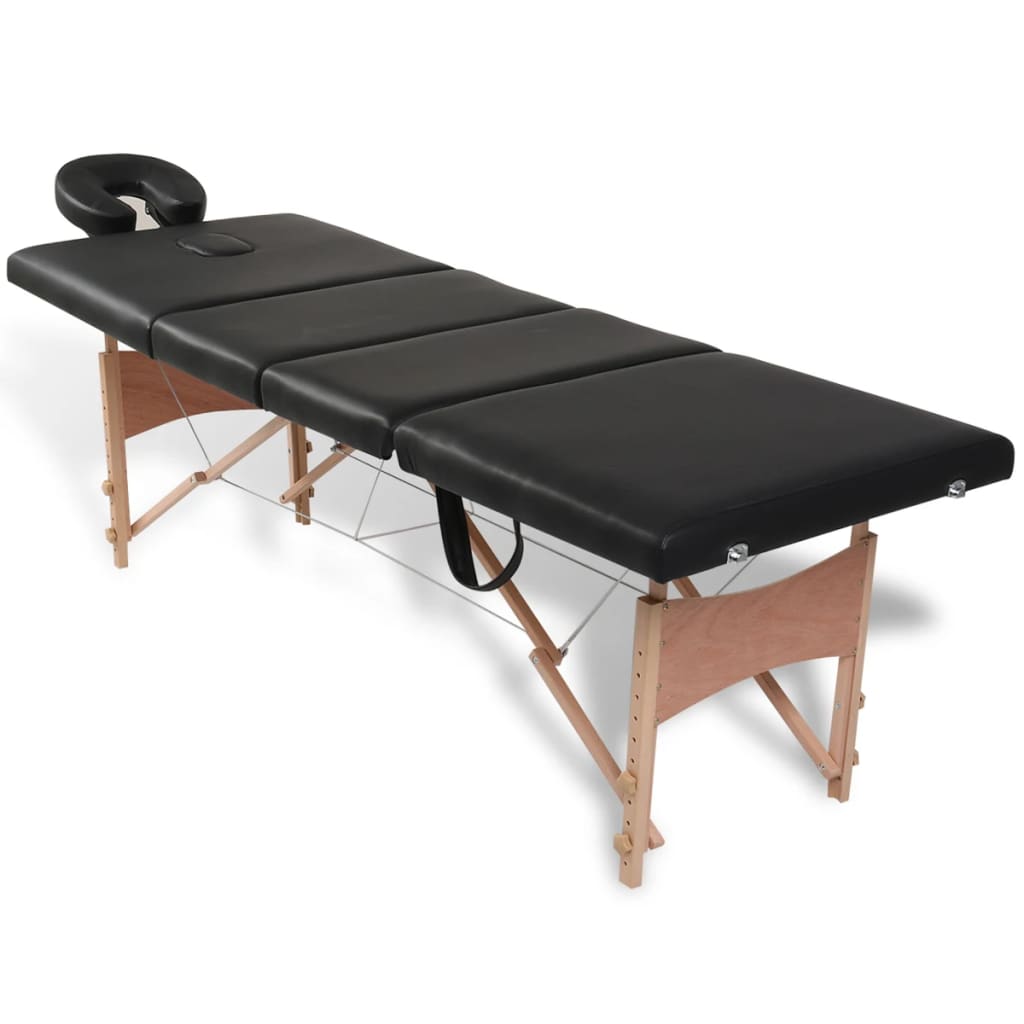 Vidaxl Foldable massage table 4 zones with wooden frame (black)