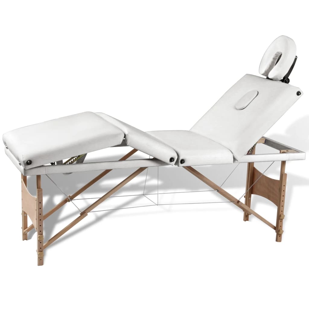 Vidaxl Foldable massage table 4 zones with wooden frame (cream)