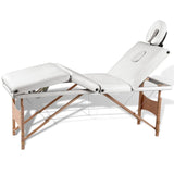 Vidaxl Foldable massage table 4 zones with wooden frame (cream)