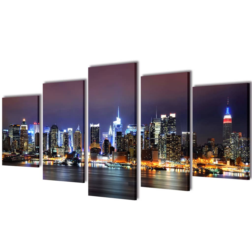 Vidaxl Canvas Wall Drécken Set faarweg New York Skyline 200 x 100 cm