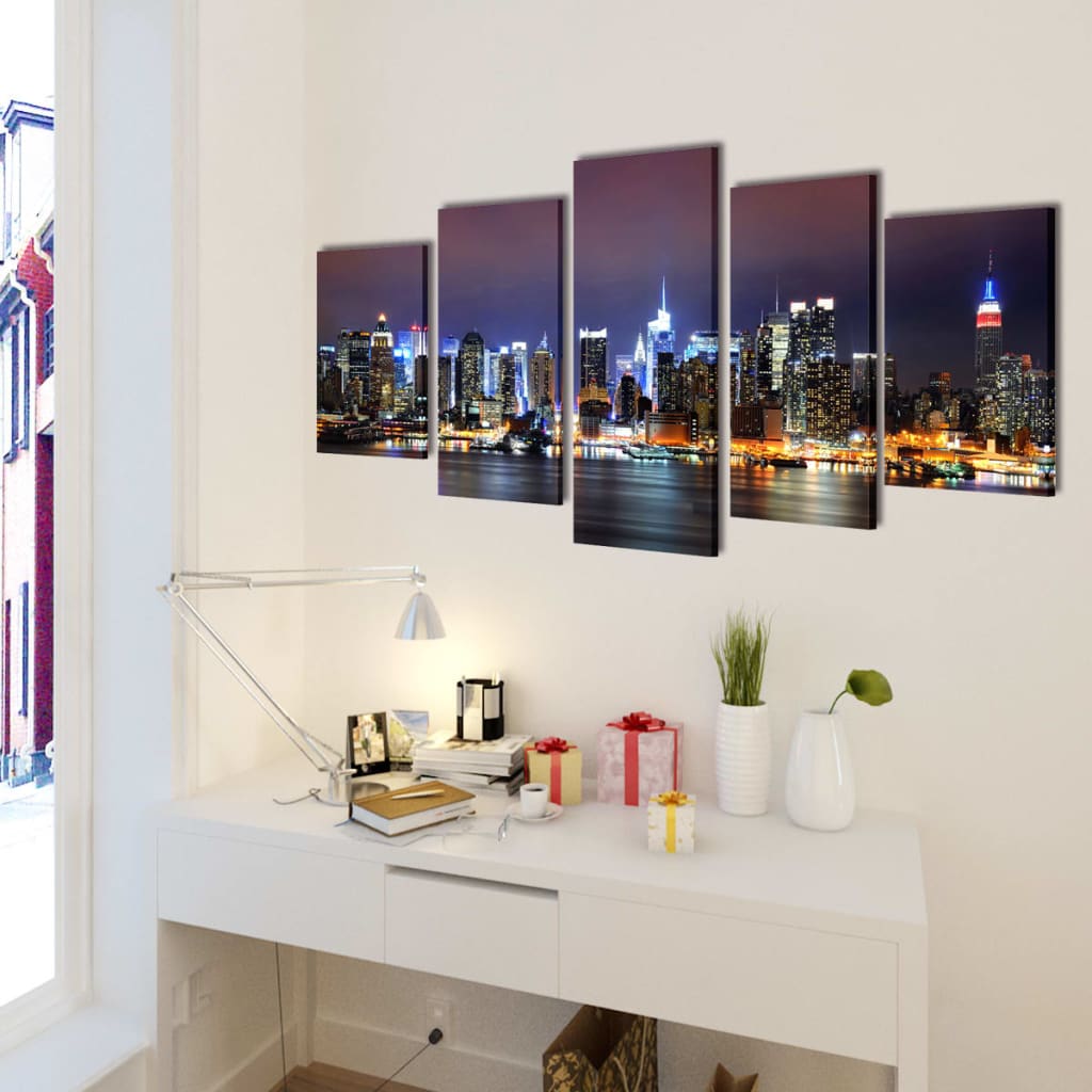Vidaxl Canvas Wall Drécken Set faarweg New York Skyline 200 x 100 cm