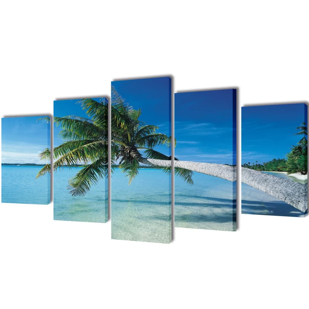 Vidaxl Canvas Wall Pressure Sand Beach with Palm Tree 200 x 100 cm