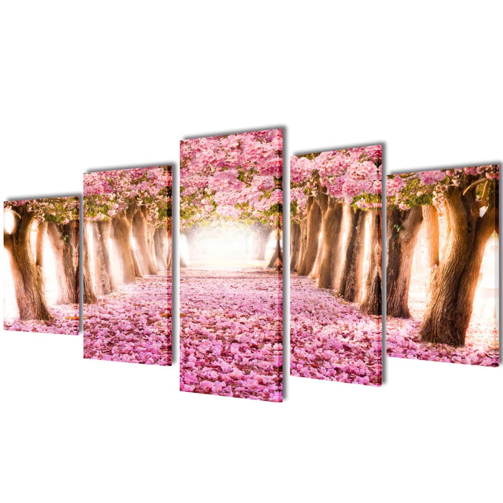 Vidaxl lerret Veggtrykk Print Sett med kirsebærblomst 100 x 50 cm