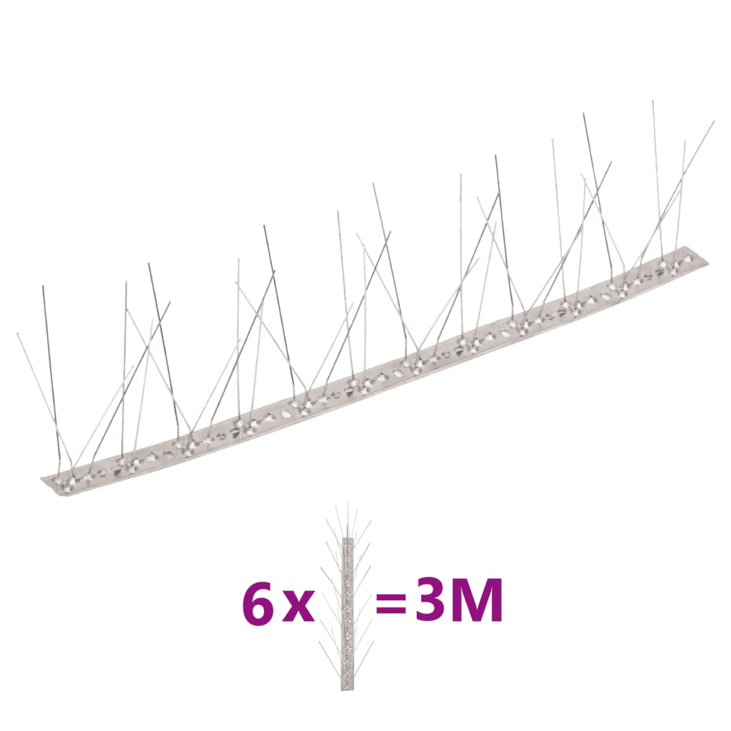 Vidaxl Bird and pigeon pins with 5 rows 6 st 3 m Stainless steel