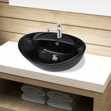 Vidaxl Washbasin med overløb, keramik, oval, sort