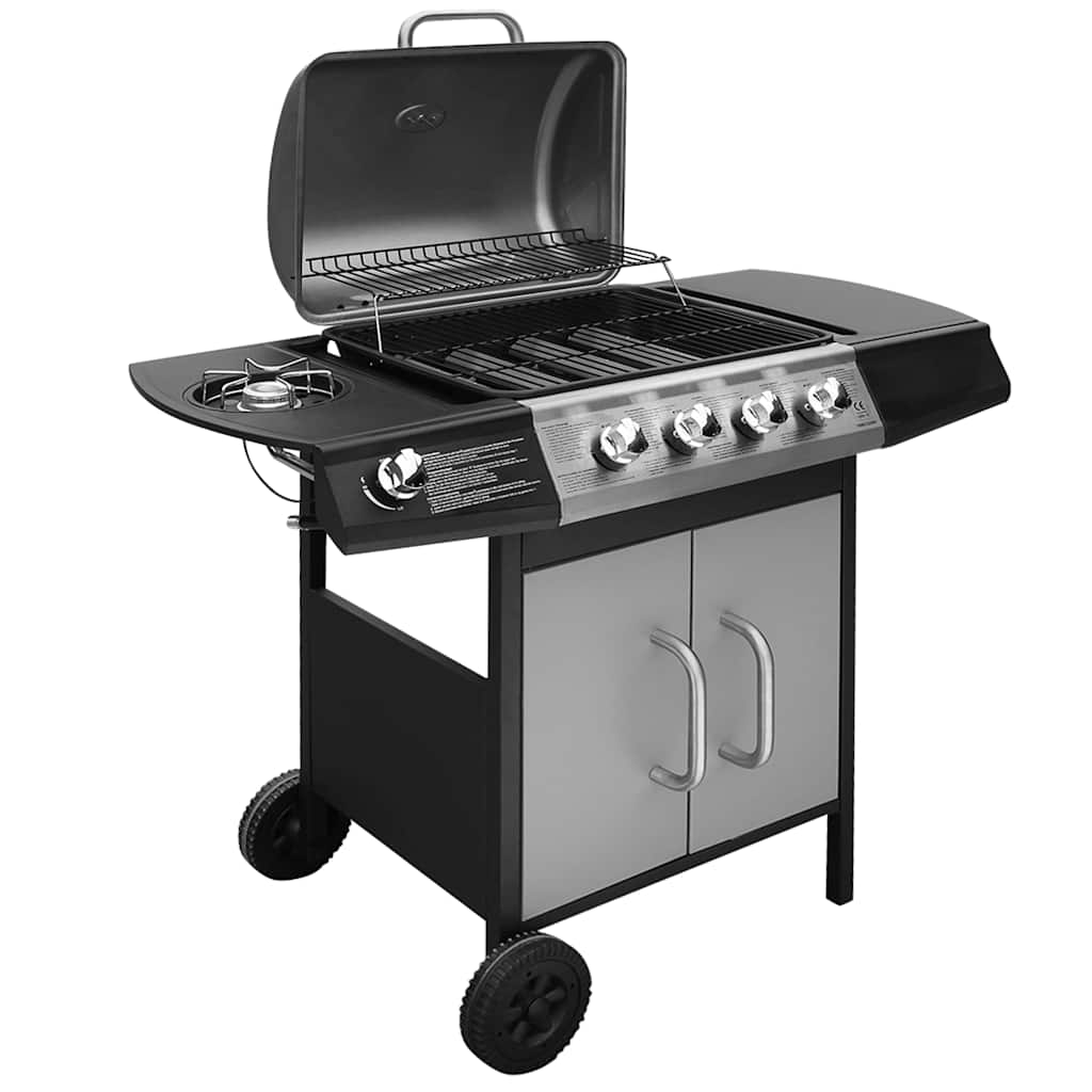 Vidaxl gas barbecue 4+1 cooking zone black and silver