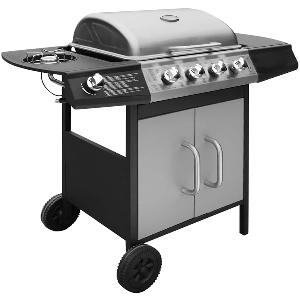Vidaxl gas barbecue 4+1 cooking zone black and silver