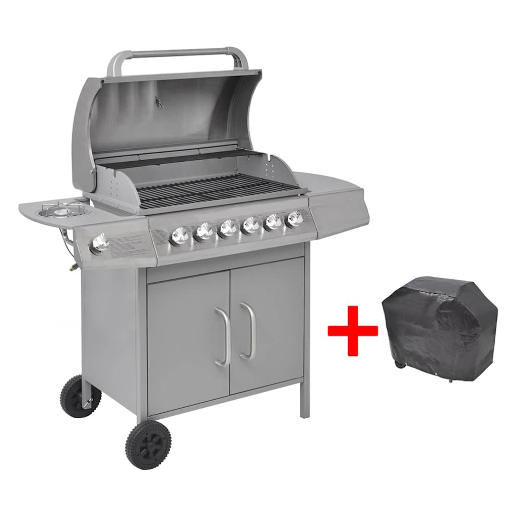 Vidaxl gas barbecue 6+1 cooking zone silver