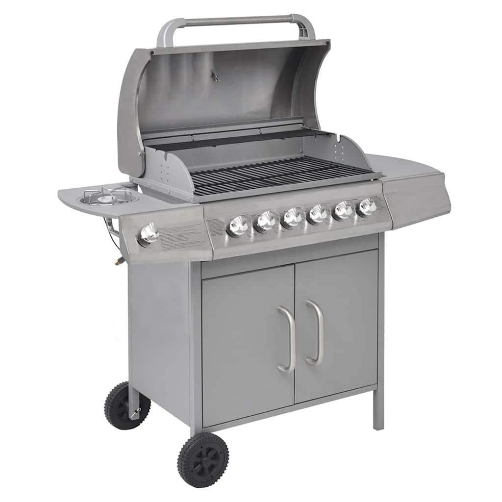 Vidaxl gas barbecue 6+1 cooking zone silver