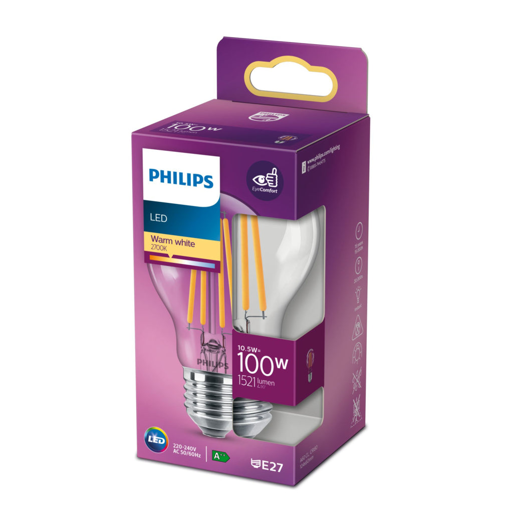 Philips LED lampe E27 White chaud