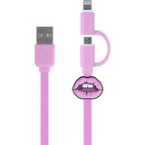 Kangaro K-58191006 DresZ 2in1 Micro-USB nabíjecí kabel + pin rtů růžové