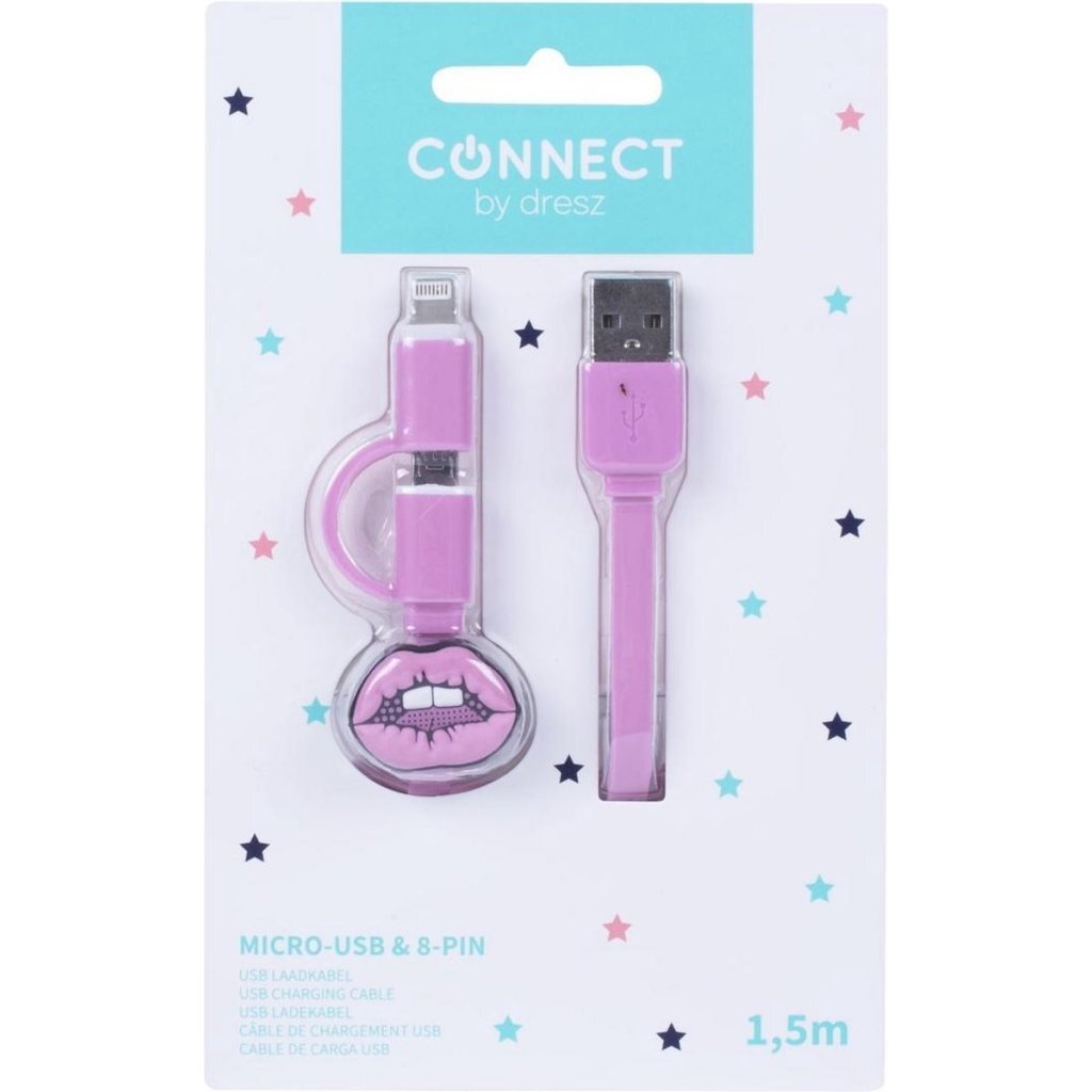 Kangaro K-58191006 DresZ 2in1 Micro-USB nabíjecí kabel + pin rtů růžové