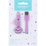 Kangaro K-58191006 DresZ 2in1 Micro-USB nabíjecí kabel + pin rtů růžové