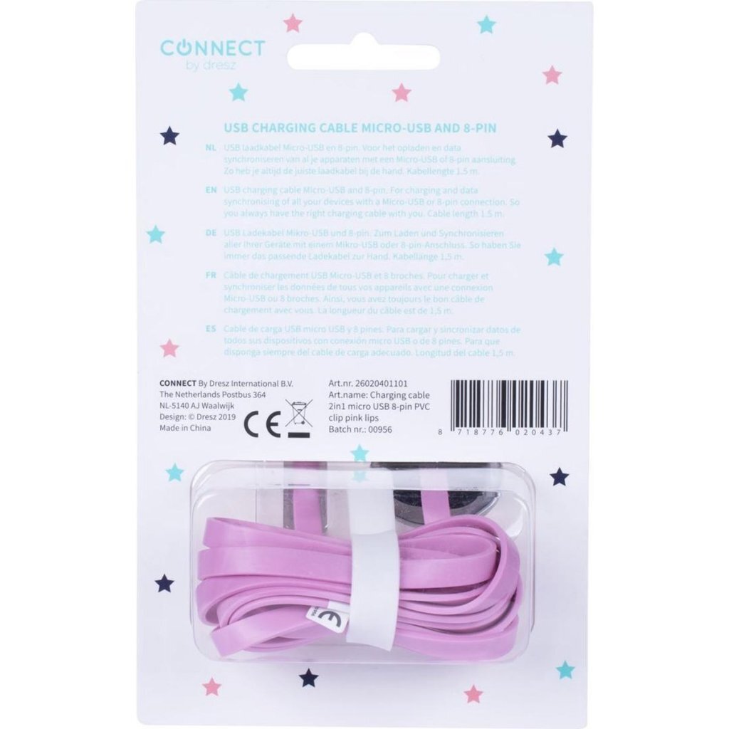 Kangaro K-58191006 DresZ 2in1 Micro-USB nabíjecí kabel + pin rtů růžové