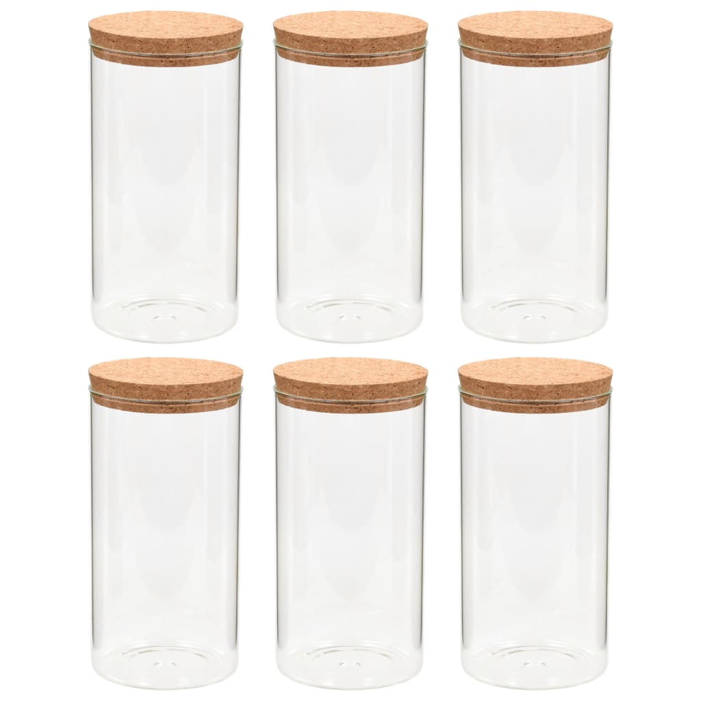 VidaXL буркани за съхранение с корков капак 6 бр 1100 ml стъкло