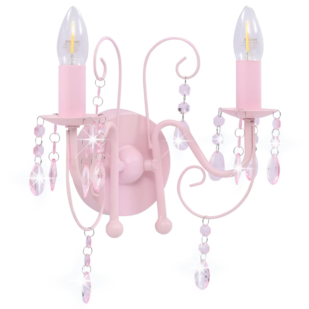 Vidaxl Wandlamp mat Perlen 2 x e14 rosa