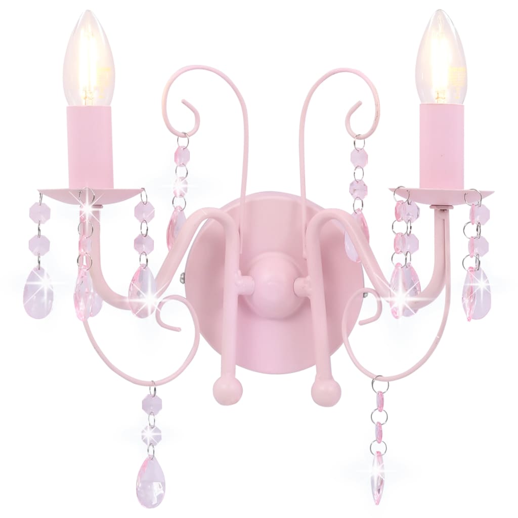 Vidaxl Wandlamp mat Perlen 2 x e14 rosa