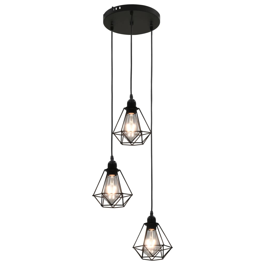 Vidaxl loftlampe med diamantform 3xe27 sort