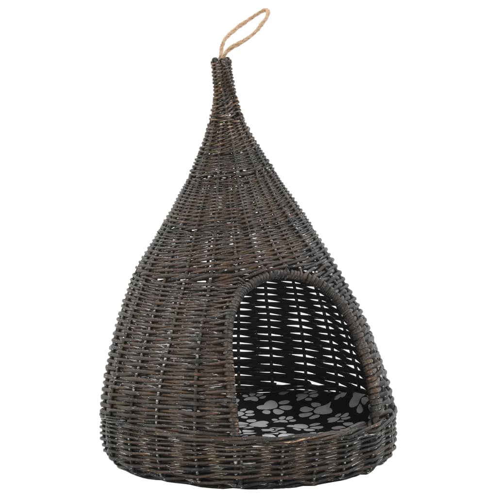 Vidaxl Cat House z poduszką Tipi 40x60 cm Naturalne wierzby szary