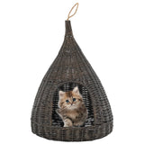 Vidaxl Cat House z poduszką Tipi 40x60 cm Naturalne wierzby szary