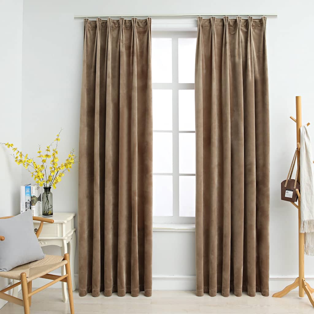 Vidaxl curtains blackout 2 sts with hooks 140x175 cm velvet beige
