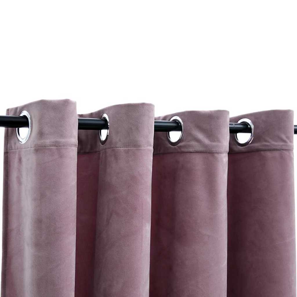 Vidaxl gardiner blackout with rings 2 st 140x225 cm fløyel rosa