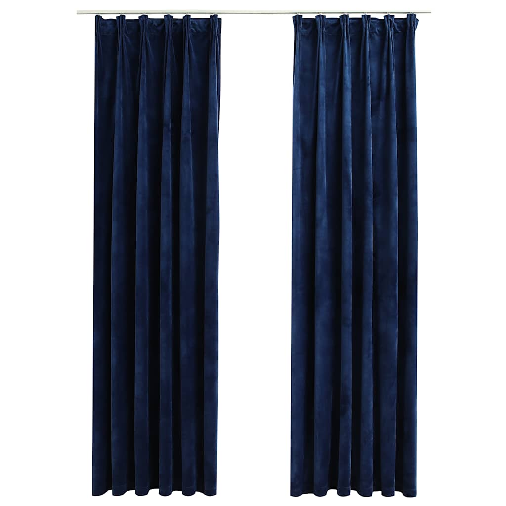 Vidaxl curtains blackout 2 sts with hooks 140x225 cm velvet blue