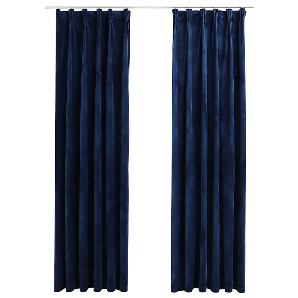 Vidaxl zavese Blackout 2 sts s kavlji 140x245 cm žametno modro