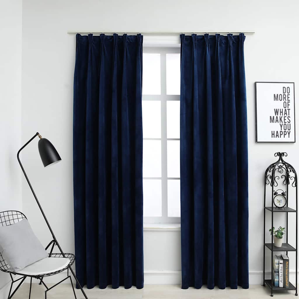 Vidaxl zavese Blackout 2 sts s kavlji 140x245 cm žametno modro