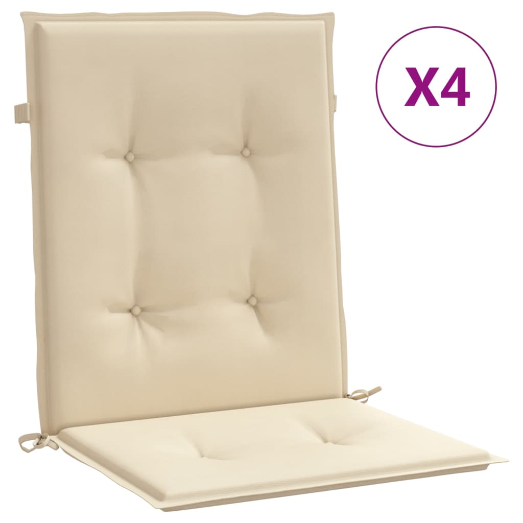 Vidaxl Gartenstuhl Kissen Low Rücken 4 PCs 100x50x3 cm Oxford Stoff Beige