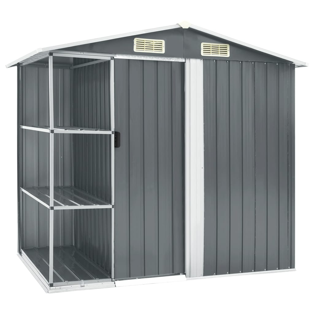 Cobertizo de jardín Vidaxl con estante 205x130x183 cm de hierro gris