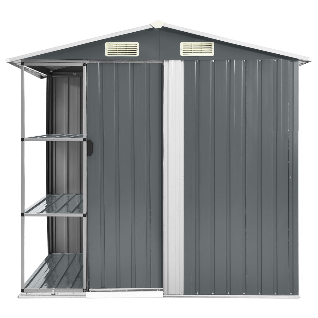 Cobertizo de jardín Vidaxl con estante 205x130x183 cm de hierro gris
