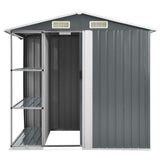 Cobertizo de jardín Vidaxl con estante 205x130x183 cm de hierro gris
