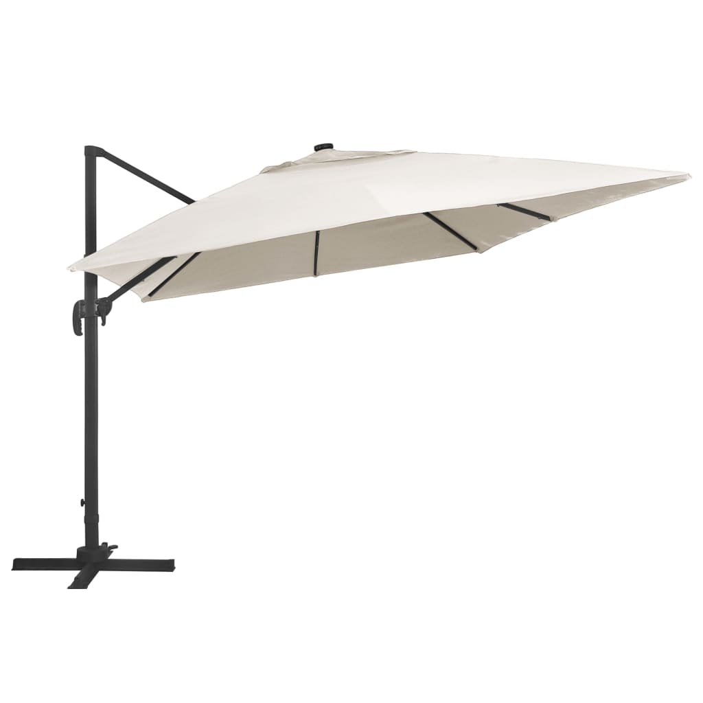 Vidaxl Plavajoči parazol z LED in aluminijastim drogom 400x300 cm pesek.