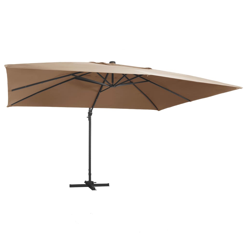 Vidaxl Floating parasol with LED and aluminum pole 400x300 cm taupe