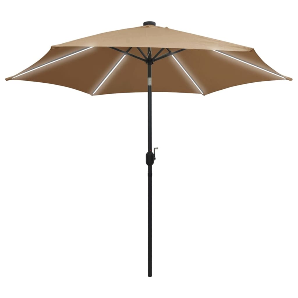 Vidaxl -parasol med LED -belysning og aluminiumstang 300 cm taupe